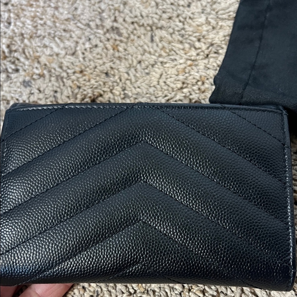 3288 Saint Laurent Quilted Black Wallet with Gold Monogram - Picture 2 of 5
